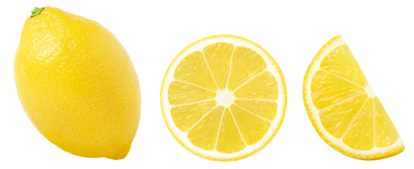 lemon fruits set, slice and half isolated on a white background, Fresh and Juicy lemons collection, clipping path.