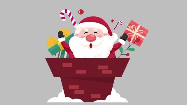 Santa Claus  in chimney animation for festive holiday season. Santa Claus  celebrating animation. 