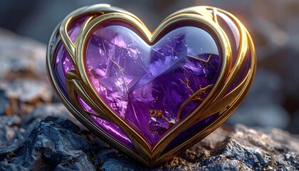 Fioletowe, kryształowe serce otulone srebrem i złotem © tomo81