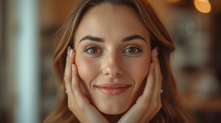 woman holding her face