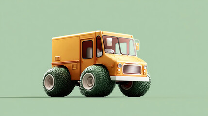 Yellow toy truck on pastel background, showing childhood imagination and creative minimal design concept