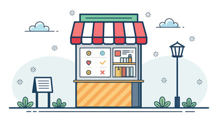 Fototapeta premium Cartoon Display Stand with Food Items and Options