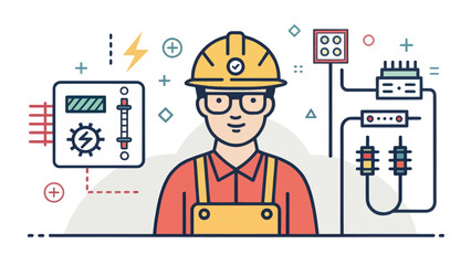 Engineer in Safety Helmet with Glasses and Electrical Icon Design