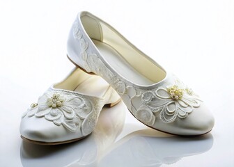 Elegant White Bridal Slippers Isolated on White Background - Perfect for Wedding Websites and Invitations