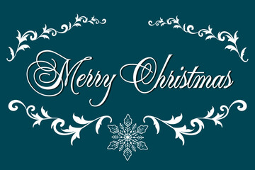 Christmas text in an openwork frame.Vector illustration with Christmas text in beautiful design on blue background.