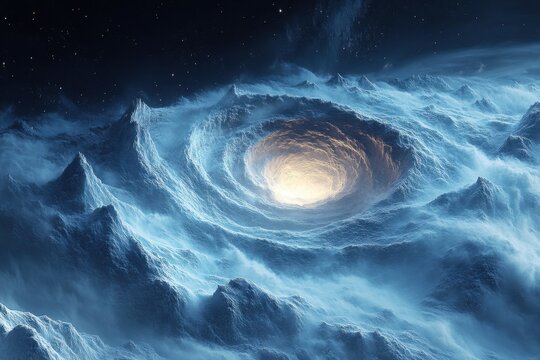 Spiraling blue vortex in mountain.