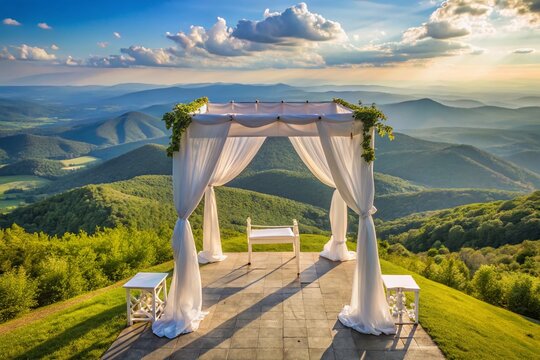 Elevated Appalachian Chuppah: White Wedding Structure on Hilltop