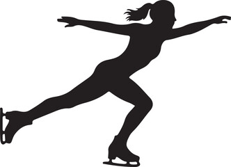 Female Figure Skater Silhouette Performing a Spiral on Ice Rink.