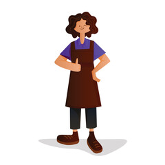 Vector art of a smiling Person in Apron giving thumbs up 