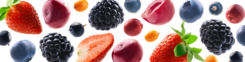 Many different berries in the form of a frame on a white background