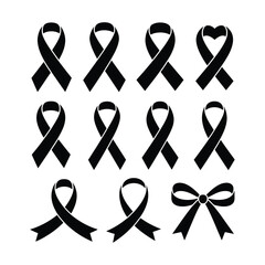 Collection of black ribbon silhouettes for awareness cause