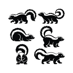 Collection of skunk silhouettes in various poses