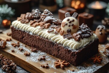 Chocolate cake with white frosting.