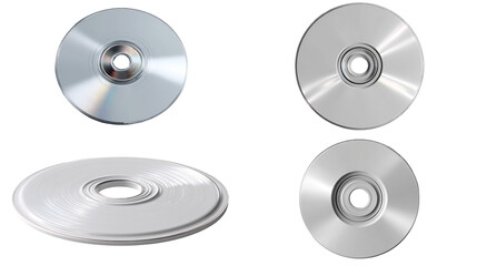 Sleek silver compact discs ready for data storage or creative media projects isolated on transparent background