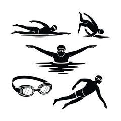 Swimmer in different actions vector illustration