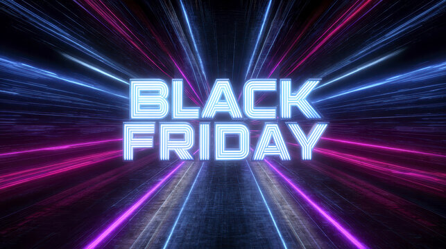 Black friday neon light burst with retro futuristic vibes