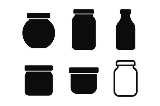 Minimalist black jar silhouettes set for digital design and packaging concepts