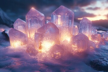 Ice crystals sparkling in the snow.