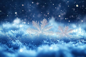 Snowflakes falling on a snow-covered floor.