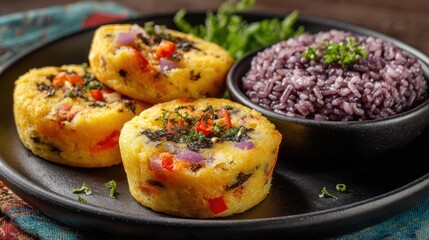 Delicious Potato Cakes with Black Rice - A Culinary Delight.