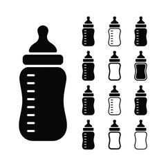 Set of baby bottle icons, feeding concept design