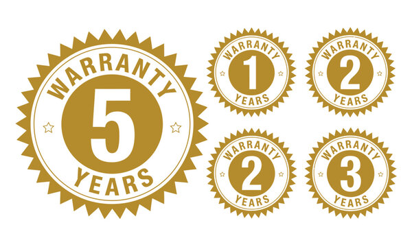 Set of four golden warranty seal badges with years 5 1 2 3 declarative vector illustration vector
