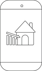 Phone screen displays a house icon and a descending bar graph with an arrow pointing toward the house