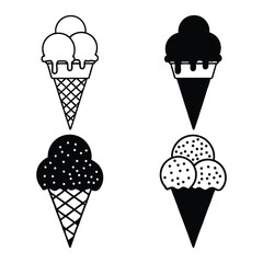 Collection of various delicious ice cream cone illustrations and icons