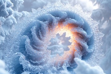 Bright orange light emitting from a snowball.