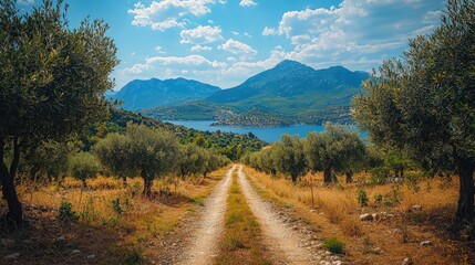 Greece landscape islands olive groves and mountains beautiful nature view