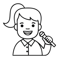 Cheerful Young Woman Holding Microphone and Singing Joyfully