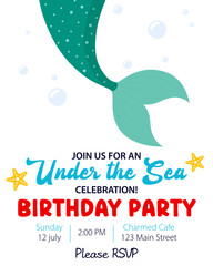 Mermaid birthday party for baby birthday party invitation template. 
