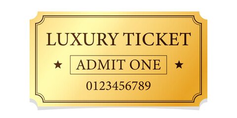 Vintage theatre tickets vector template. Vector golden tickets isolated on whithe backgound. Cinema, theater, concert, game, party, event, festival black and gold ticket.
