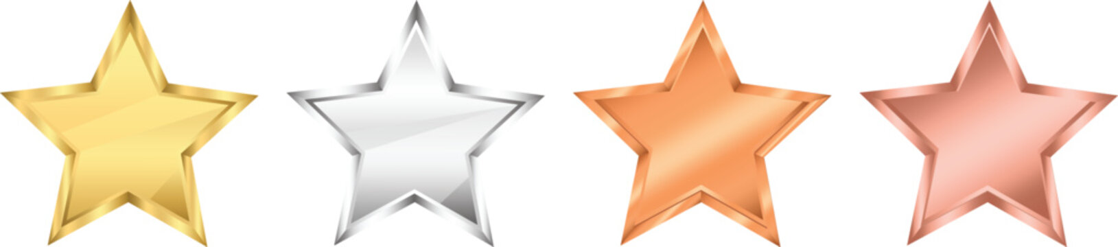 Star Icon Set in Gold, Silver and Bronze &ndash; Shiny 3D Vector Metallic Stars Collection
