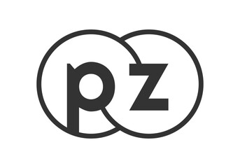 PZ business company emblem with outline rounds and letters p z. Logo template of two merged circles for brand identity, logotype. Vector Infinity symbol