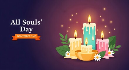 All Souls' Day November 2nd Remembrance and Reflection with Candles and Flowers