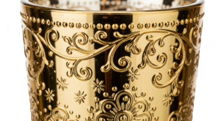 Ornate golden votive candle holder isolated on transparent background