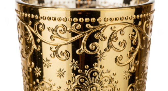 Ornate golden votive candle holder isolated on transparent background