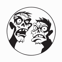 Two Funny Zombie Characters Surprised Vector Illustration on white background