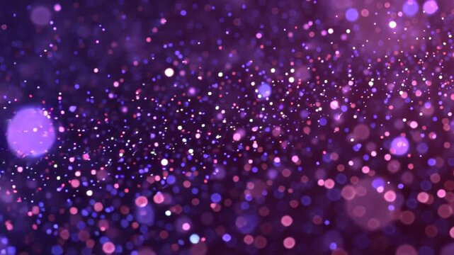 Violet particles abstract background with shining silver Floating Dust Particles Flare Bokeh star on Purple Background. Futuristic glittering in space.