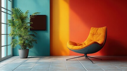 Retro-futuristic Living Room Featuring Colorful Design and Smart Technology Furniture