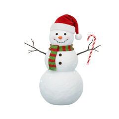 Snowman with a piece of candy isolated on transparent or white background, png