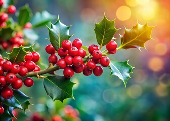 Festive Holly Branch with Vibrant Green Leaves and Bright Red Berries - Perfect for Christmas Decorations