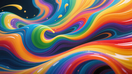Abstract fluid painting with vibrant swirling colors forming a dynamic flow pattern