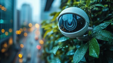 CCTV Cameras Monitor Smart City With Green Energy and Connected Buildings in Focus