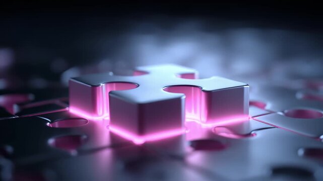 Glowing Neon Puzzle Piece Symbolizes Collaboration