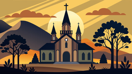 Naklejka premium Church building on a mountain landscape