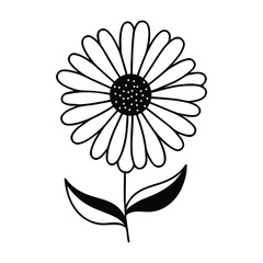 Charming simple flower with stem and leaves a delightful floral outline art