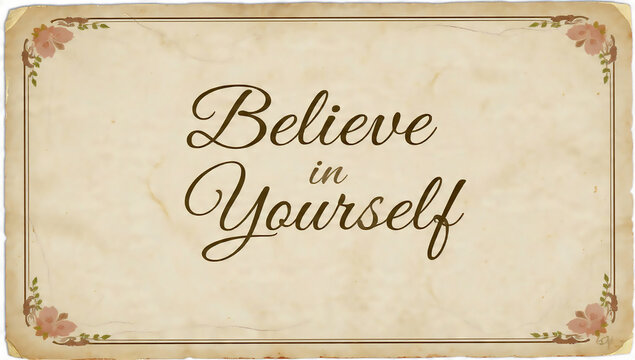 Vintage card with the message believe in yourself on a beige background