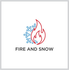 Vector graphic icon illustrating the contrast between a red fire flame and blue snowflake, symbolizing opposing elements, temperature extremes, and natural duality